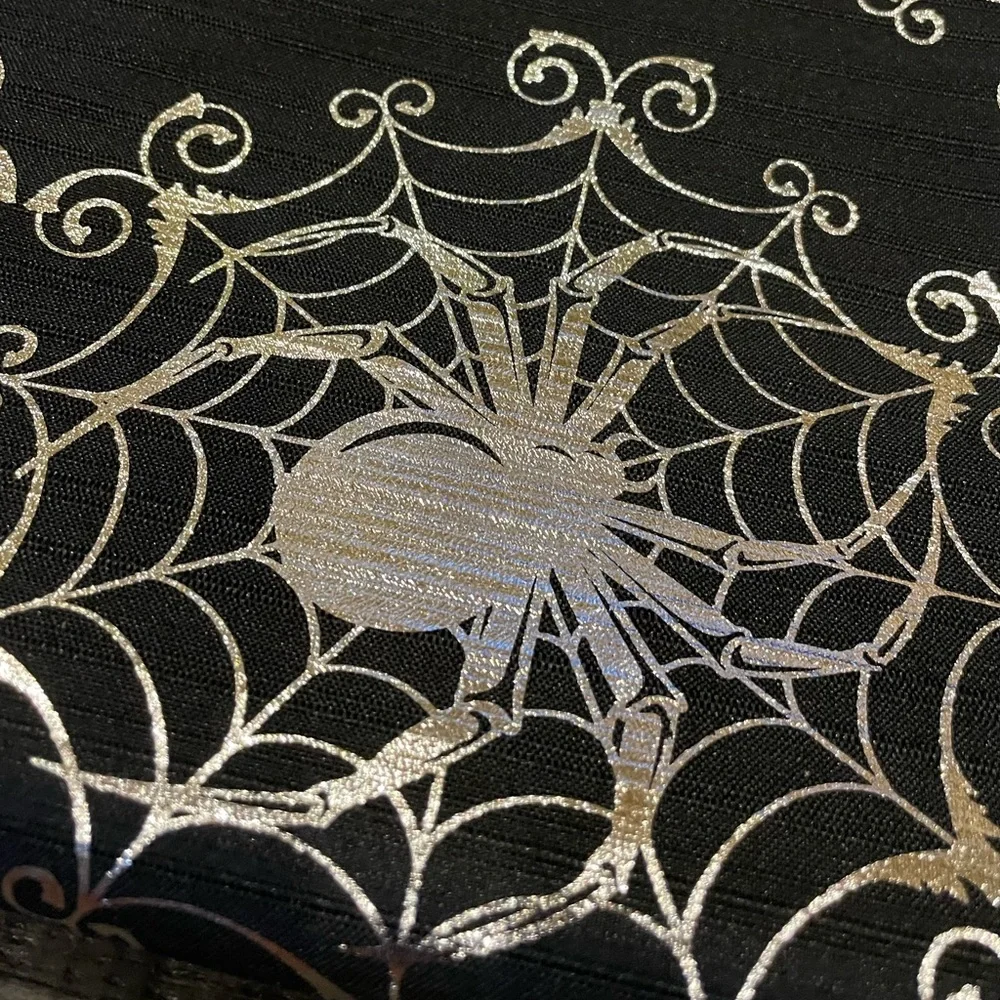 WANDERLUST DREAMS NWT Black W/Metallic Silver Spiders Halloween Shower Curtain